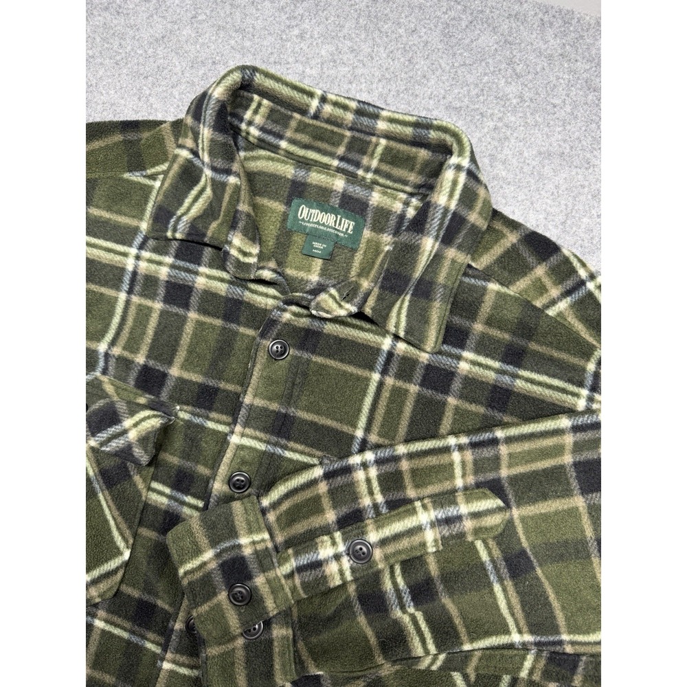 Outdoor Life Fleece Button Down Mens Size Medium M Green Chest Pockets Hunt Hike